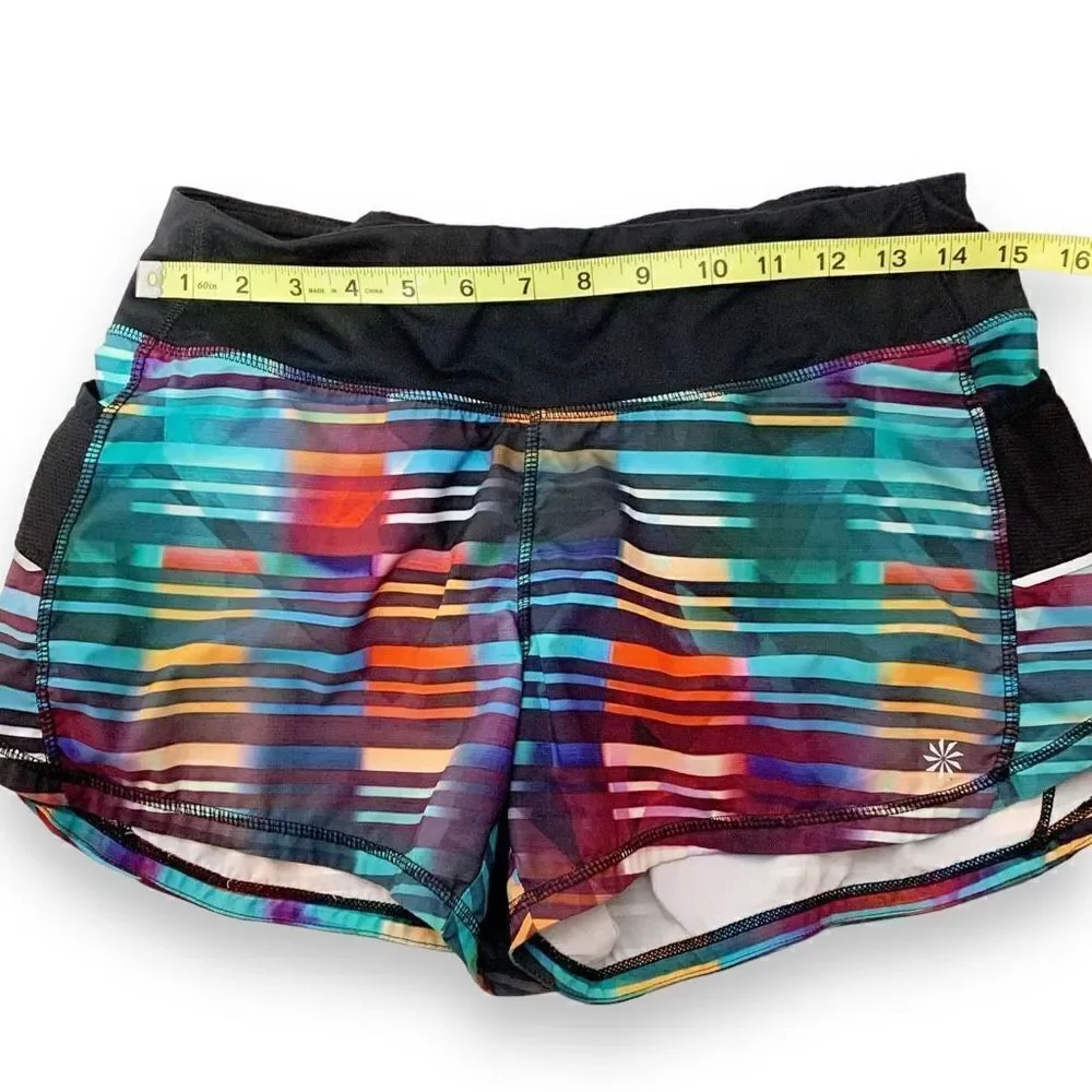 Athleta Laser Beam Ready Set Go Running Shorts Multicolor Stripe Women’s Size- S
